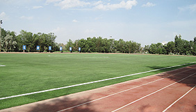 Artificial turf football field of Sinopec oil production plant